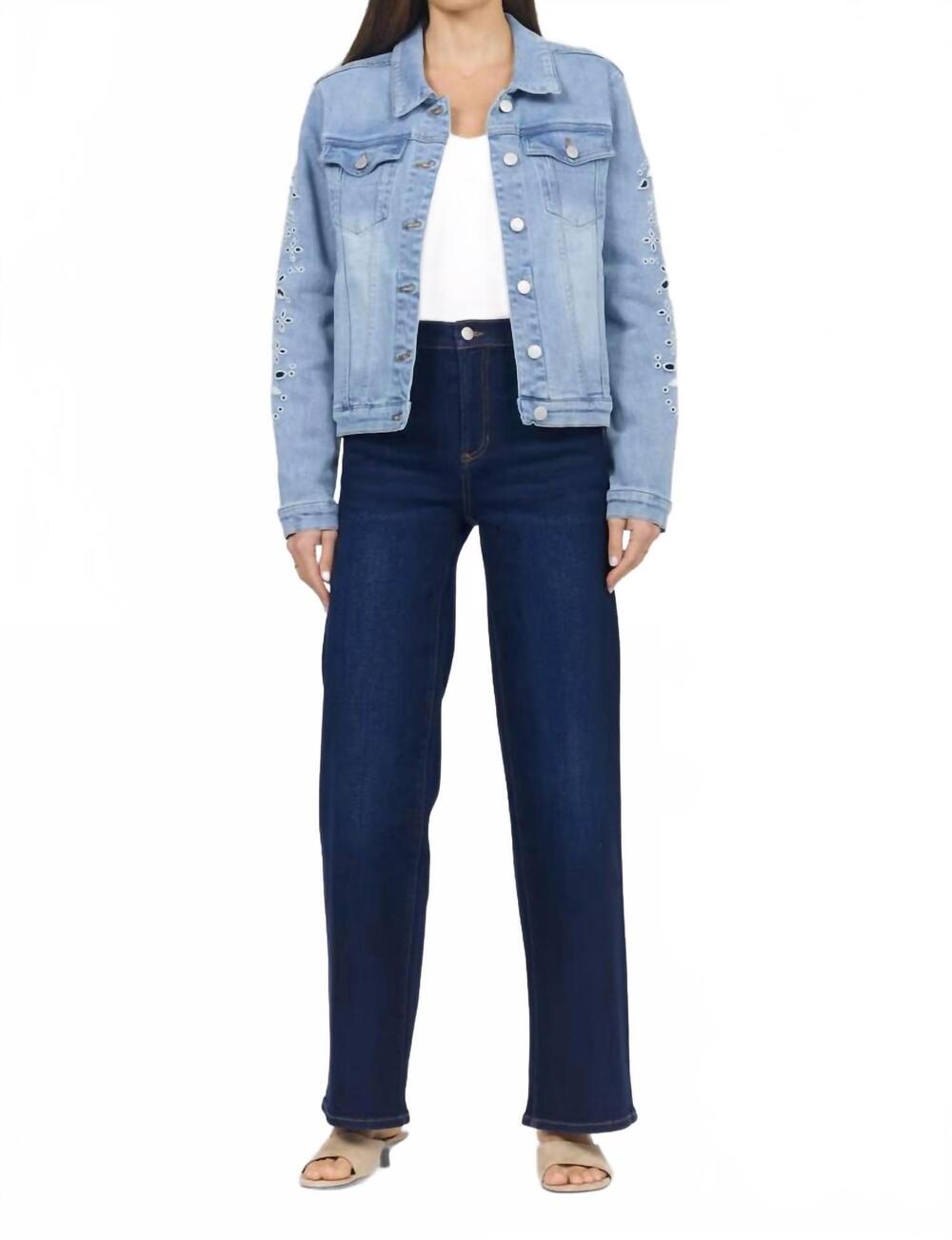 NEW DEAR JOHN DENIM ainsley embroidered denim jacket in crystal chalk embroidery